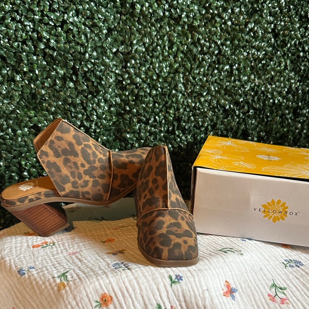 Yellow Box Brown Leopard Mule Heels